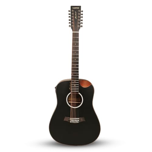 Image of Kadence SH04-12EQ Slowhand 41 inch 12-String Electro Acoustic Guitar | Dreadnought Demi Cutaway | Touring Ready | Black Spruce Wood | Built-in Pickup + 2 Band EQ | Includes Bag & Learning Course | Black