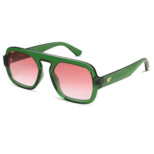 Image of VANLINKER Retro Square Aviator Sunglasses for Women Men 70s Vintage Style Trendy Flat Top Rectangle Sun Glasses VL9826