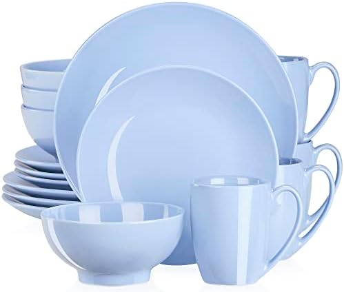 Porcelain Dinnerware Sets Service for 4, 16-Piece Dinner Sets, LOVECASA, Plates and Bowls Sets with Mugs Dishwasher Microwave Safe Ceramic Dishes, Bluish Purple