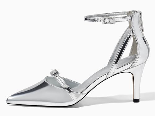 Coutgo Women's Stiletto High Heels Closed Pointed Toe Buckle Ankle Strap Pumps Wedding Party Dress Shoes2