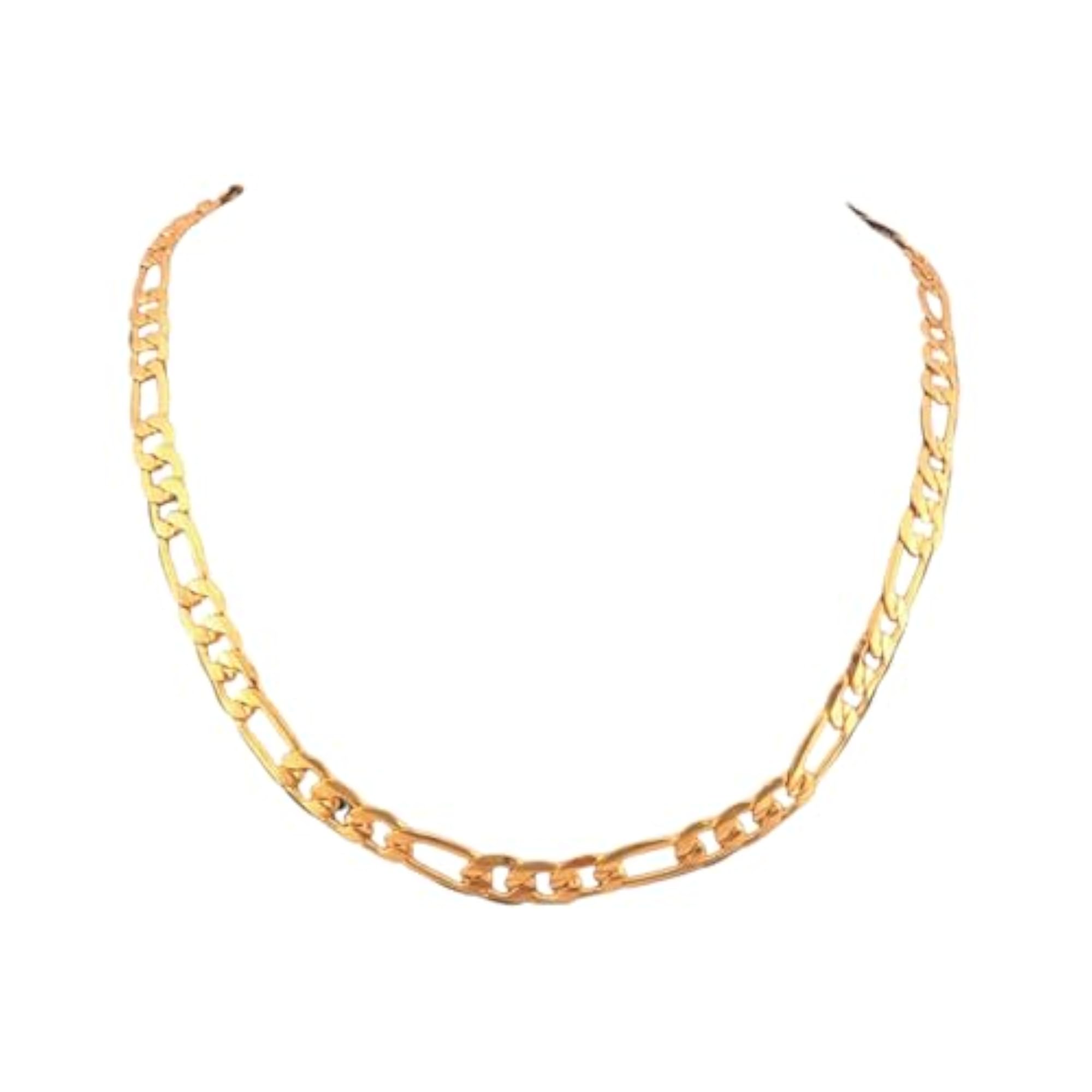 Gold Plated Figaro Chain Necklace, Unisex Copper Base, 45 cm Length