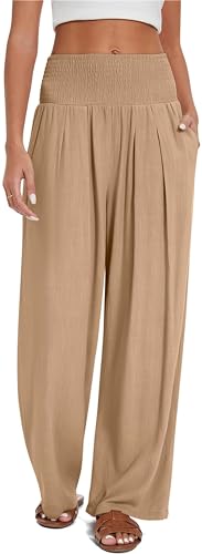 Women's Summer Linen Wide Leg Pants High Waist Casual Beach Belt Sweatpants Pockets Lounge Pants Women Baggy Pants2