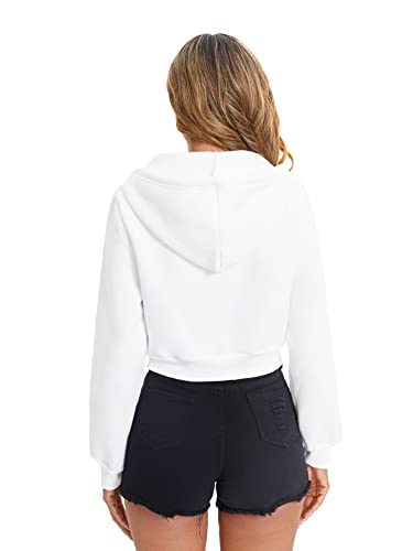 Floerns Women's Casual Long Sleeve Zip Up Cropped Hoodie Jacket With Pockets White L #TOP6