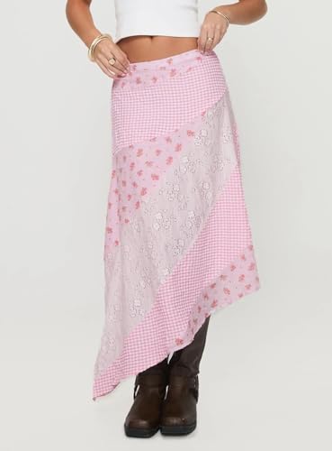 Women Western Boho Flowy Maxi Skirt Floral Lace Splice Asymmetrical Hem Long Skirt Summer Holiday Beach Skirt2