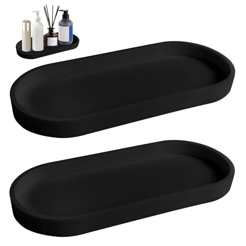 2 vassoi da bagno, in silicone, piccoli vassoi decorativi, per lavabo, bagno, decorazione moderna, accessori da bagno, per lavello della cucina, soggiorno, lavandino, vasca da bagno (nero)