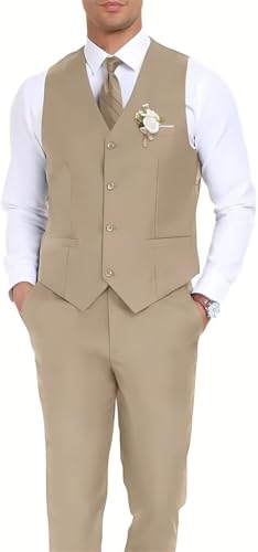 Men's Suit 2 Piece Casual Tuxedo Suits for Men Groomsmen Wedding Party Vest Pants Set