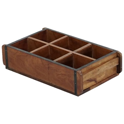 Marrakesch Vintage Deko Aufbewahrungsbox Organizer mit 6 Fächer 42cm | Sortierbox Unikat -3- aus Altholz für Stifte & Schminke auf Schreibtisch & Schminktisch | Antike Ziegelform als Ordnungsboxen