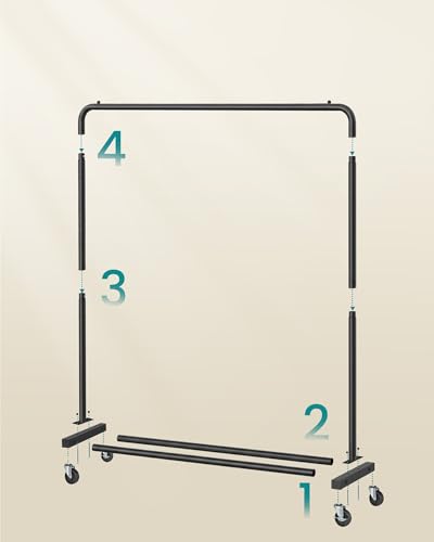 SONGMICS Clothes Rack, Garment Rack on Wheels, Coat Rack, 2 Lockable Wheels, Bedroom, Holds up to 50 kg, 38 x 110 x 141.5 cm, Ink Black HSR016BH01 - Image 5
