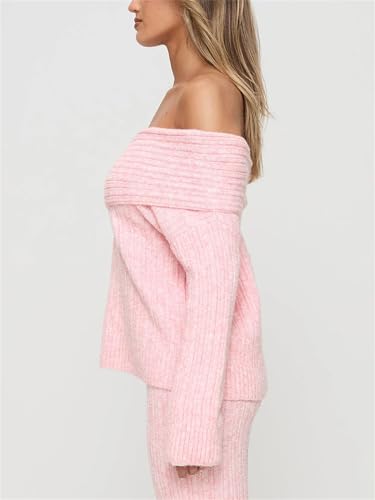 Image of Women Cute Off The Shoulder Sweater Sexy Long Sleeve Slouchy Knit Loose Fit Pullover Top Going Out Knitwear Jumper