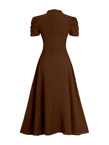 Image of Shasmi Girl's & Women's Solid Color V-Neck A-Line Maxi Dress for Women | New Year Party Outfit | Waist Cinched Puff Sleeve Western | Elegant Casual Wear (Dress 246)
