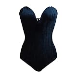 Clothink Women Sleeveless Velvet Bodysuit Navy Blue Jumpsuit Romper Top XL