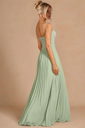 Ruffles Long Bridesmaid Dresses for Women Spaghetti Straps Pleated A-line Chiffon Formal Evening Dress AD1283