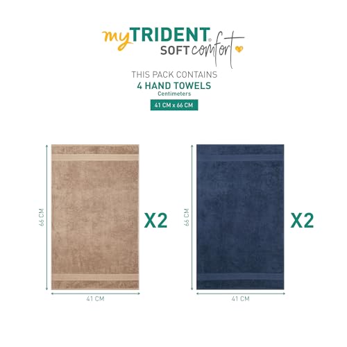 Image of MYTRIDENT Soft Comfort Air Rich Towel 100% Cotton Hand Towel for Daily use, 500 GSM Highly Absorbent Towels for Men /Women, 4Pc Hand Towel Set (41 cm X 66 cm), Acorn and Navy