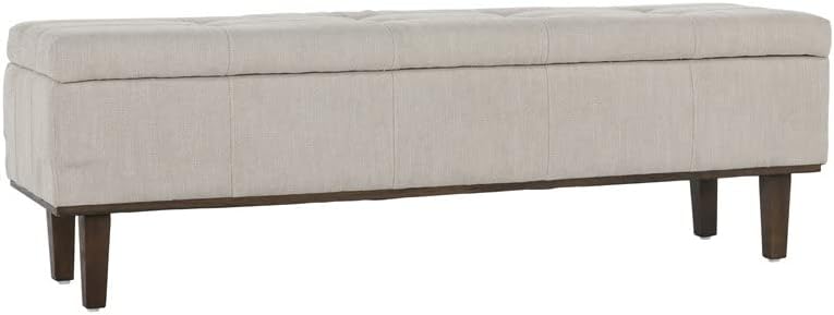 Kosas Home Louise 54" Polyester Fabric Tufted Storage Bench in Light Beige