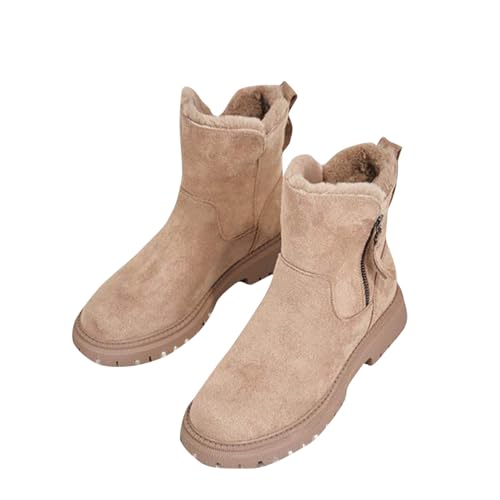 Women Fur Lined Ankle Boots Winter Snow Booties Lug Sole Non-slip Walking Bootie Sherpa Fleece Thermal Flat Boots Shoes