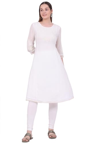 Kurta en coton brodé d'exception Aurelia style ligne A blanc cassé L