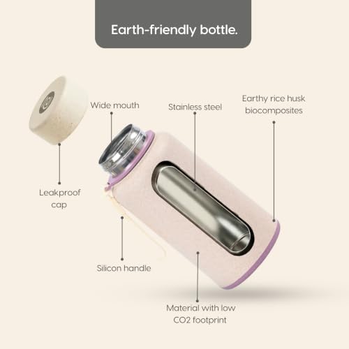 Image of Eha Earth Friendly Hydralife Water Bottle for Office & Schools | 400 ml Stainless Steel Water Bottle for Kids & Adults Made with Rice Husk | Bottle for Men, Women | Leak Proof | 1 Unit