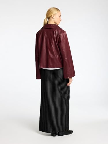 Image of Women's Maroon Faux Leather Jacket | Stylish Zip-Up Biker Jacket for Women | Casual Winter Motorcycle Coat | Long Sleeve PU Leather Fashion Outerwear with Collar for Daily Wear (S - XXL)
