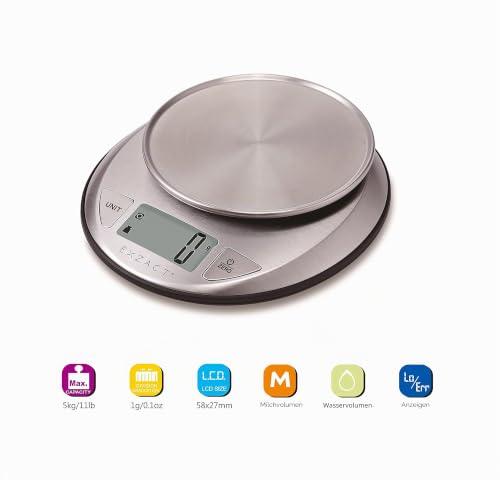 Exzact Elektronische Küchenwaage mit Großer Anzeige - Flüssigkeitsvolumen Messfunktion/Auto-Zero/Tare - 5kg/11lb – Ansicht 2
