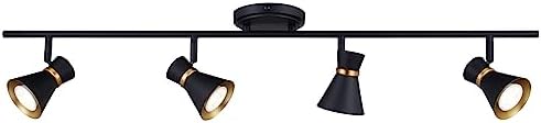 VAXCEL Alto 4 Light LED Matte Black with Gold Satin Brass Accents Mid-Century Modern Directional Ceiling Spot Fixture with Metal Shades