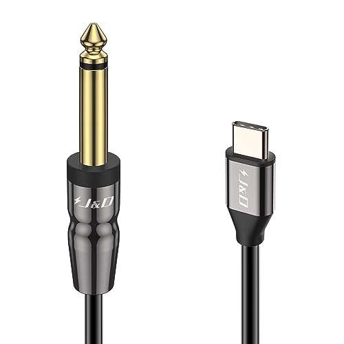 J&D USB-C to 6.35mm 1/4 inch TS Audio Mono Interconnect Aux Adapter Cable, Compatible with iPhone 16/17 Series, Galaxy S24/S25, AMP Mixer, 3.3 Feet