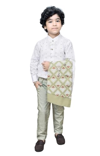 Image of AHHAAAA Kids Ethnic Cotton Blend 3 Pc Babasuit Waistcoat Shirt and Pant For Boys SH38