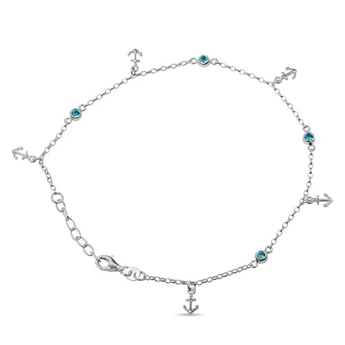 Image of TRUESILVER ACPL 925 Sterling Silver Anklet for Womens | BIS Hallmarked Ocean & Evil Eye Charm Adjustable Anklets Bracelet | Starfish Shell Turtle Anchor Beach Foot Jewelry | 1 Piece