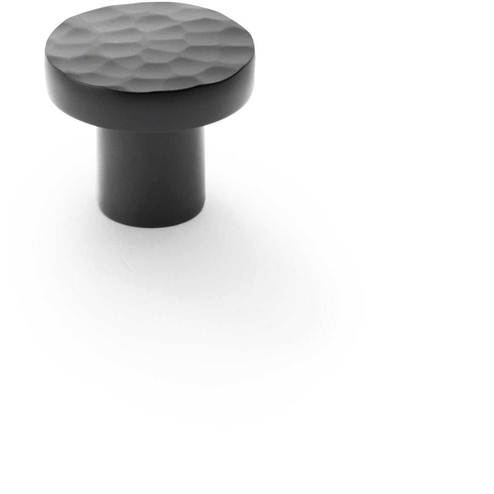 Loops Matt Black Slim Hammered Door Knob - 30Mm Round Cupboard Cabinet Pull Handle
