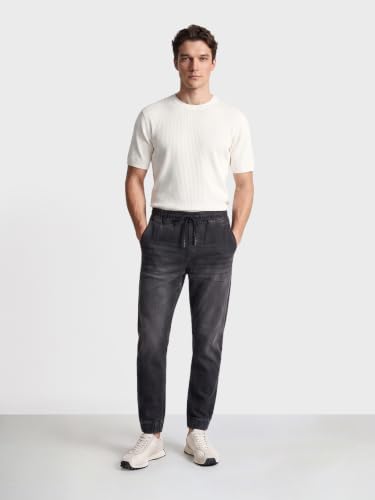 Image of THE INDIAN GARAGE CO Men Slim Fit Solid Mid-Rise Stretchable Denim Joggers