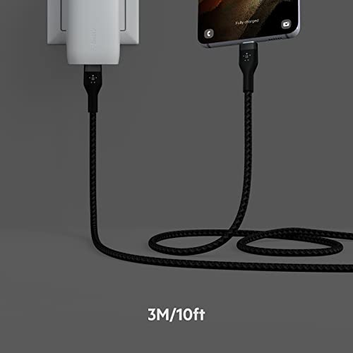 Belkin Boostcharge Pro Flex Braided Usb Type C To C Cable (3M/10Ft), Usb-If Certified Power Delivery Pd Fast Charging Cable For Macbook Pro, Ipad Pro, Galaxy S21, Ultra, Plus And More - Black #TOP1