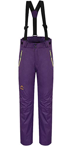 Women's Outdoor Mountain Windproof Waterproof Ski Pants Warm Insulated Snowboard Pants with Adjustable Suspender XXL (TagXXXL) Purple