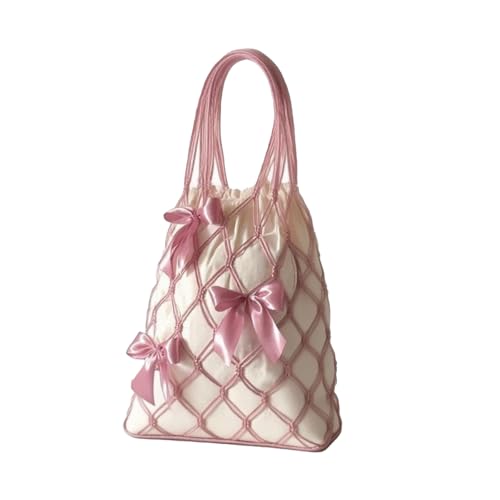 Bow Purse Woven Bow Shoulder Bag with Ribbon Bowknot Cute Medium Satin Drawstring Handbag Trendy Gift for Women
