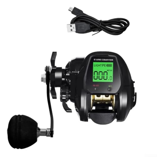 Carrete de pesca digital de baitcasting, carrete de pesca eléctrico con pantalla digital, recargable, posición de profundidad fiable (negro izquierdo)