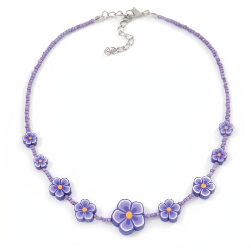 Collar infantil floral morado con cadena extensible de 36 cm a 42 cm
