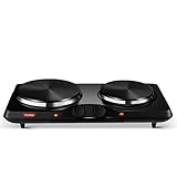Cheftek CT1010 Portable 2 Burner Electric Cooktop Hot Plates 6’’ and 7.5’’ for Stove Top Cooking Home, Travel, 1700W Black Enamel Coated Iron Standard