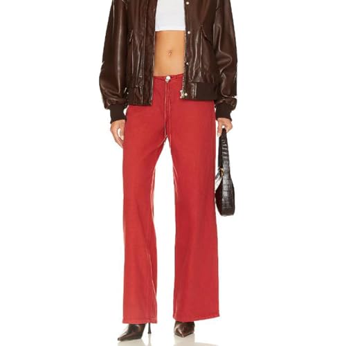 FOMOYUU Women’s Washed Jeans Straight Wide Leg Loose Denim Pants Baggy Low Rise Trousers Boyfriend Pants with Pockets