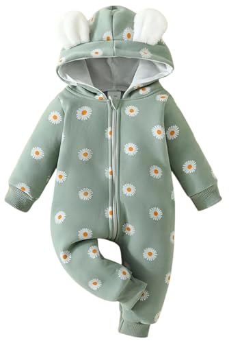 Image of BRANDONN Kids cotton fleece jumpsuit romper sleepsuit hooded semi winter baby boys & girls, (12-18 Months)