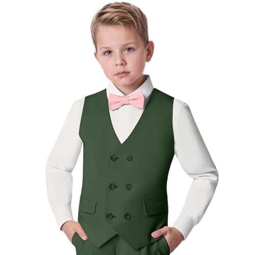 Boys Vest Kids Double Breasted V Neck Formal Wedding Waistcoat wtih Adjustable Back Strap