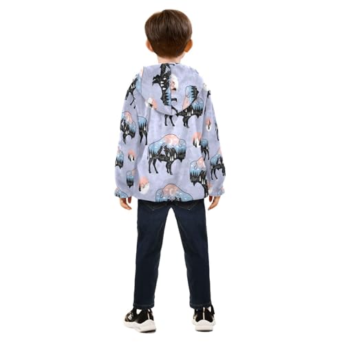 Buffalo Silhouettes with Landscape Scenes Toddler Fleece Jacket Girl Boys Hooded Fleece Jacket Coat4