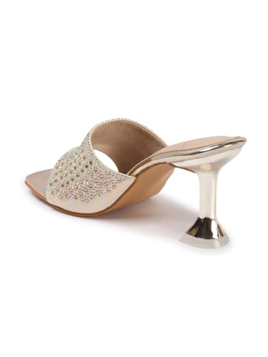 Image of Carlton London Women Stylish Embellished Sandal with Stiletto Heels, Square Toe for Party