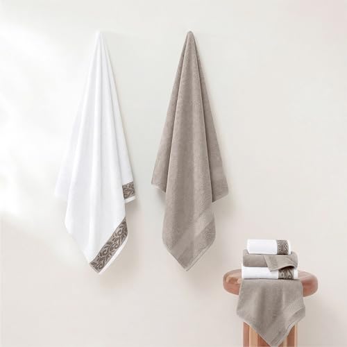 Modern Threads 600 GSM 6-Piece Towel Set with Filgree Jacquard Border Taupe by Modern Threads - Image 6