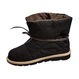 Botas de moda para mujer, impermeables, forradas, cálidas, de terciopelo, botas térmicas de algodón grueso, suela suave, zapatos de algodón cómodos, elegantes cordones, Negro , 39 EU