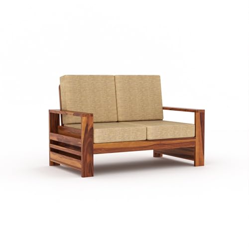 Image of Sheesham Wooden 4 Seater Sofa for Living Room | Rosewood 4 Seater Cushion Sofa with Side Rack | Solid Wood Sofa Set for Lounge (2+2,Honey)