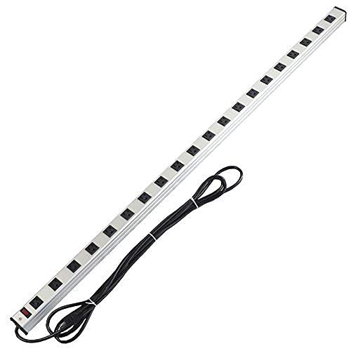 20 Outlet Heavy Duty Metal Socket Power Strip,15-Foot Long Extension Cord With Circuit Breaker. Mounting Brackets Included,Workshop/Industrial Use,Etl Certified #TOP7