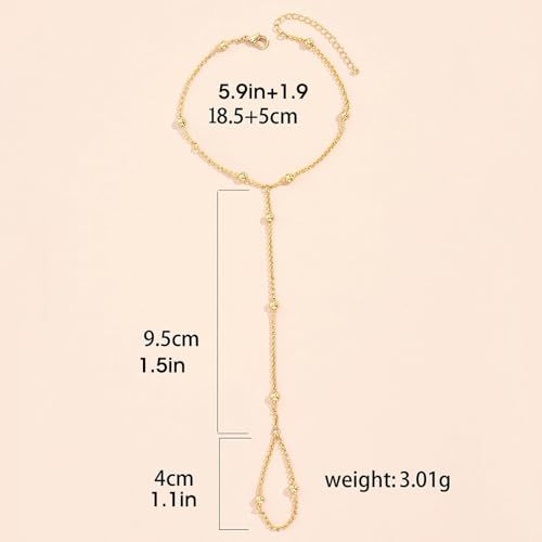 Image of Long tiantian Hand Chain Bracelet Gold Link Finger Ring Slave Bracelet