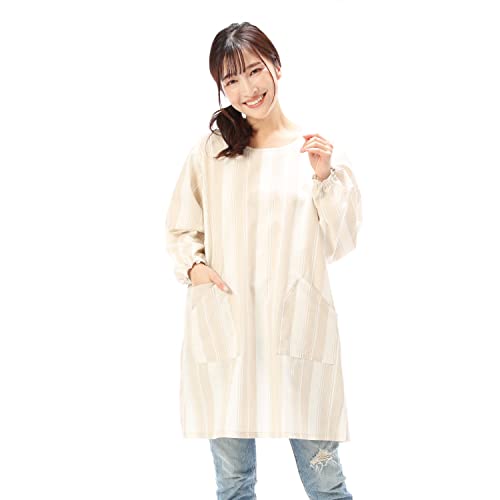 割烹着 LL 大きいサイズ ゆったり ロング丈 綿ポリ シワになりにくい レディース ポケット付き 袖付きエプロン