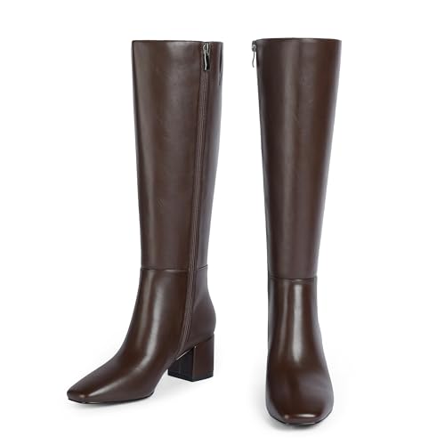 Knee High Boots Women Chunky Heel Square Toe Tall Boots for Women Block Mid Heeled Long Fall Boots with Side Zipper3