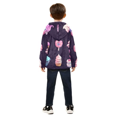 Cartoon Cakes Girls Fleece Jacket Girls Fall Jacket Girls Zip Up Hoodie Girls Sherpa Jacket 2-10T4