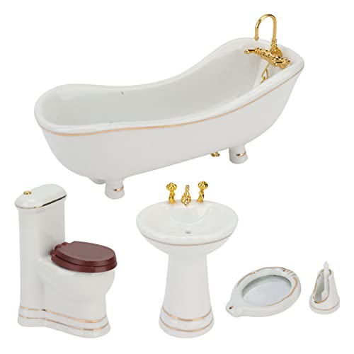 KENANLAN 5 Pieces Dollhouse Furniture Bathroom Set,1:12 Miniature Dollhouse Furniture Toys,Bathroom Accessories