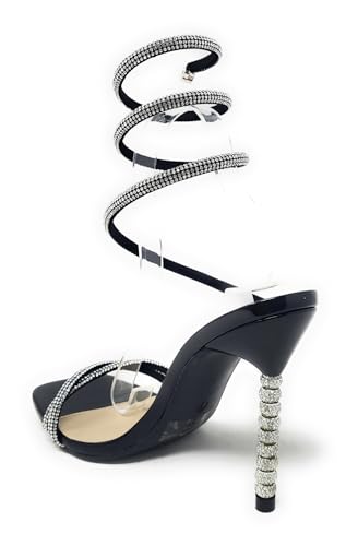 Wild Diva Women's Square Toe Rhinestone Embellished Straps Formal Stiletto High Heels Flair-063